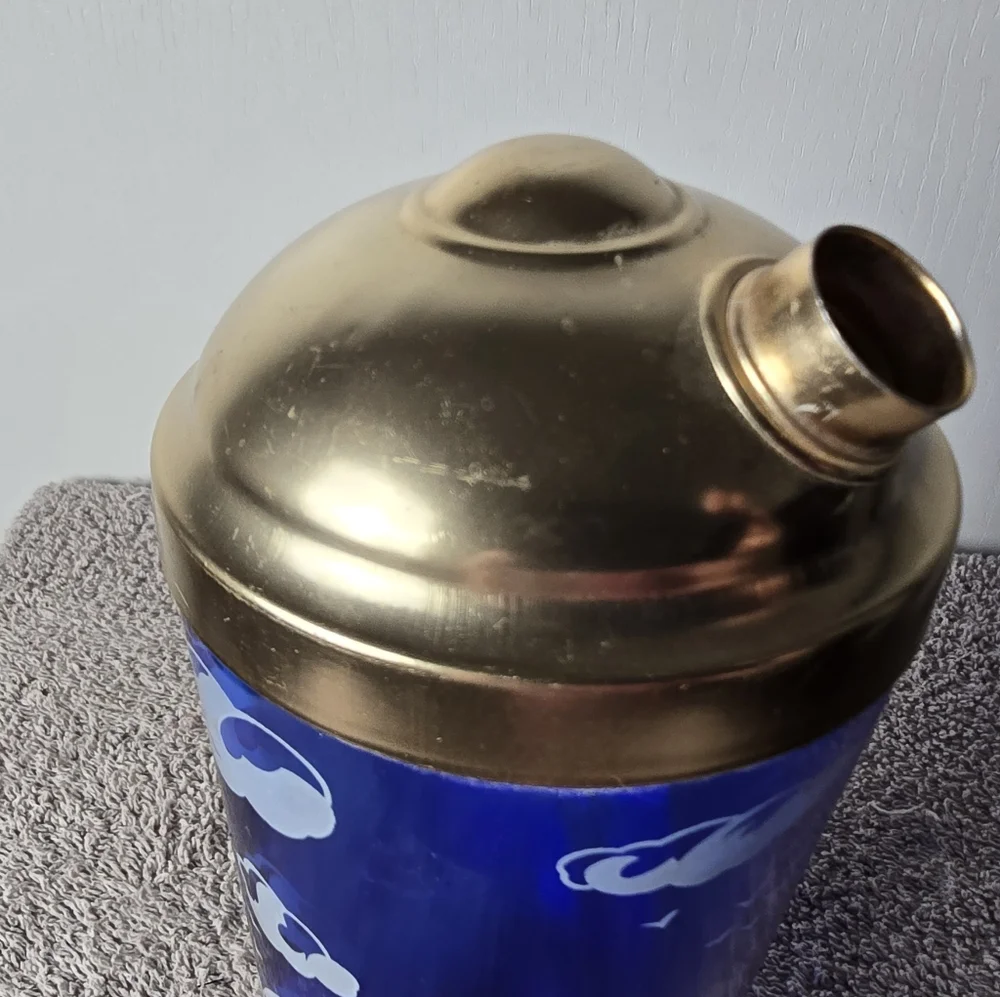 Vintage Hazel Atlas Cobalt Blue Art Deco Cocktail Shaker Windmill Pattern No Cap